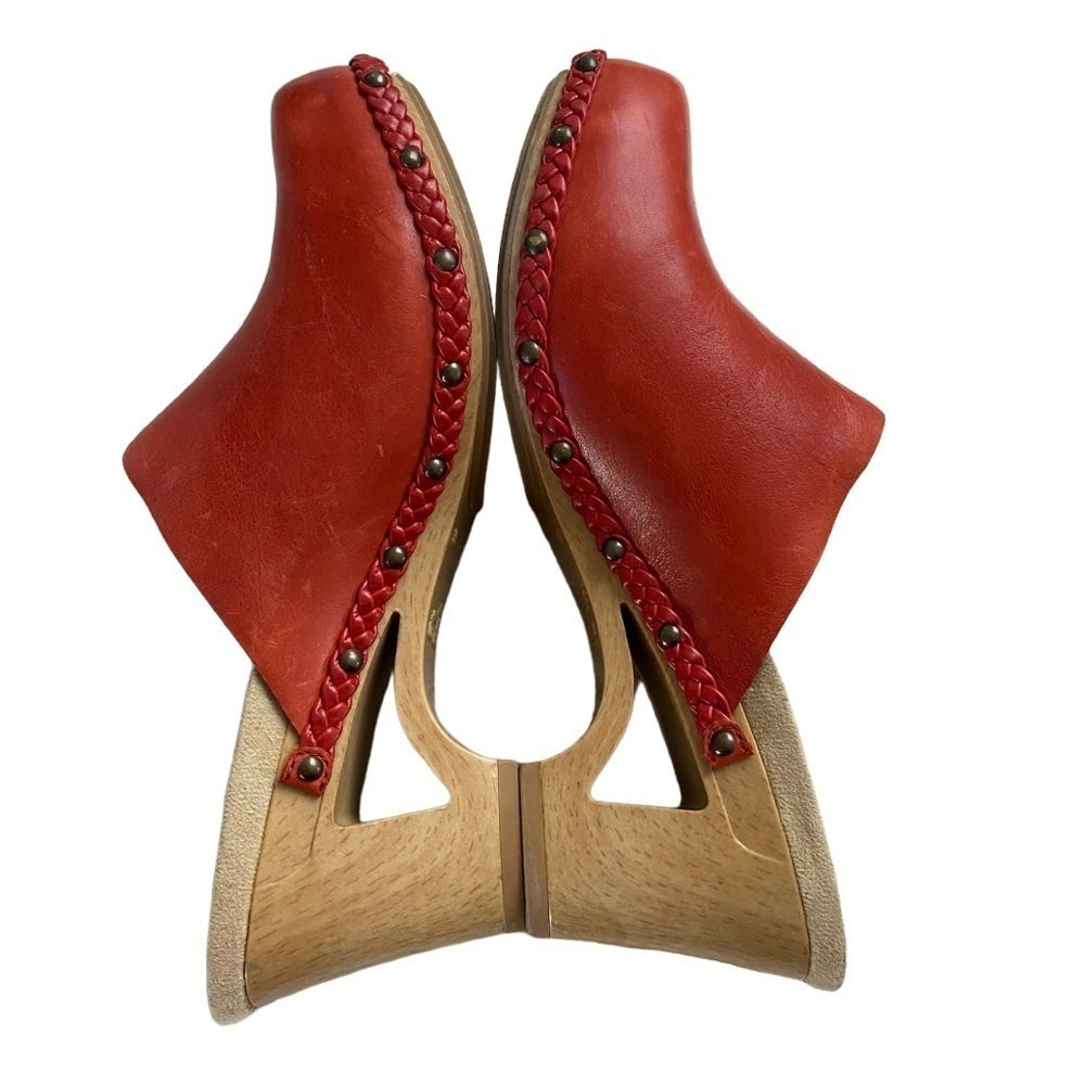 Dansko Red Leather Platform Clogs with Perforated Floral Detail - Picture 8 of 10